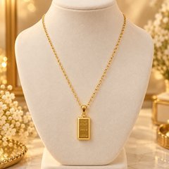 Stainless Steel Gold-Tone Ingot Bar Pendant Necklace