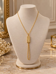 Stainless Steel Gold Tone Gold Bar Pendant Necklace with Drop Chain