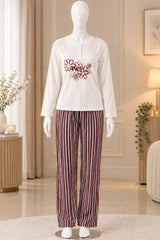 Burgundy Plush Robe 3-Piece Winter Pajama Set