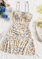 Women’s Blue & Yellow Floral Ruched Mini Dress