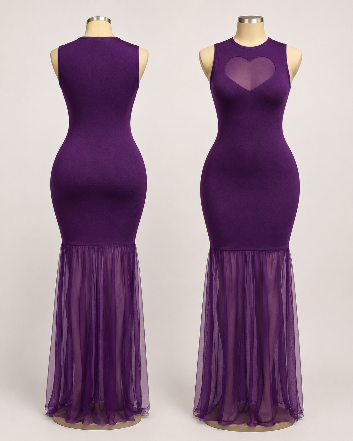 Women's Bodycon Maxi Dress with Sheer Mesh Hem