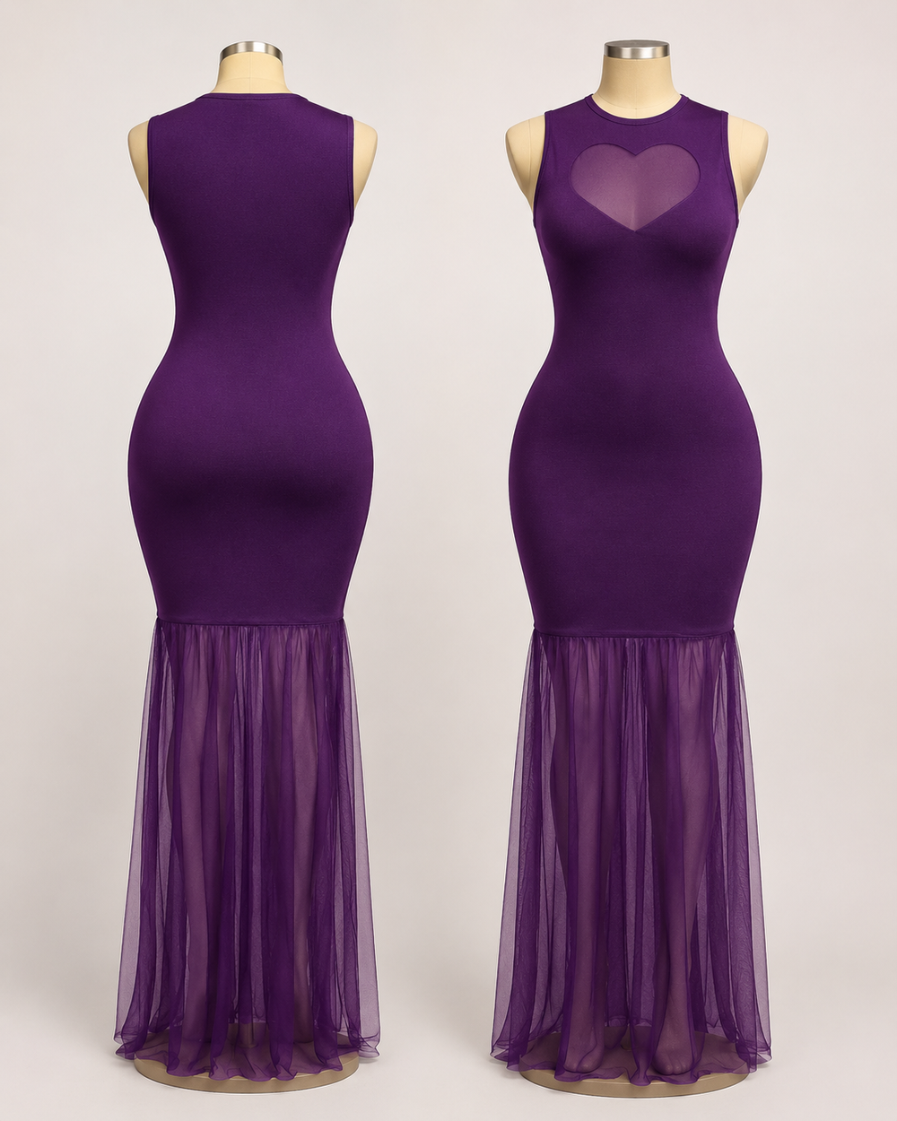 Women's Bodycon Maxi Dress with Sheer Mesh Hem