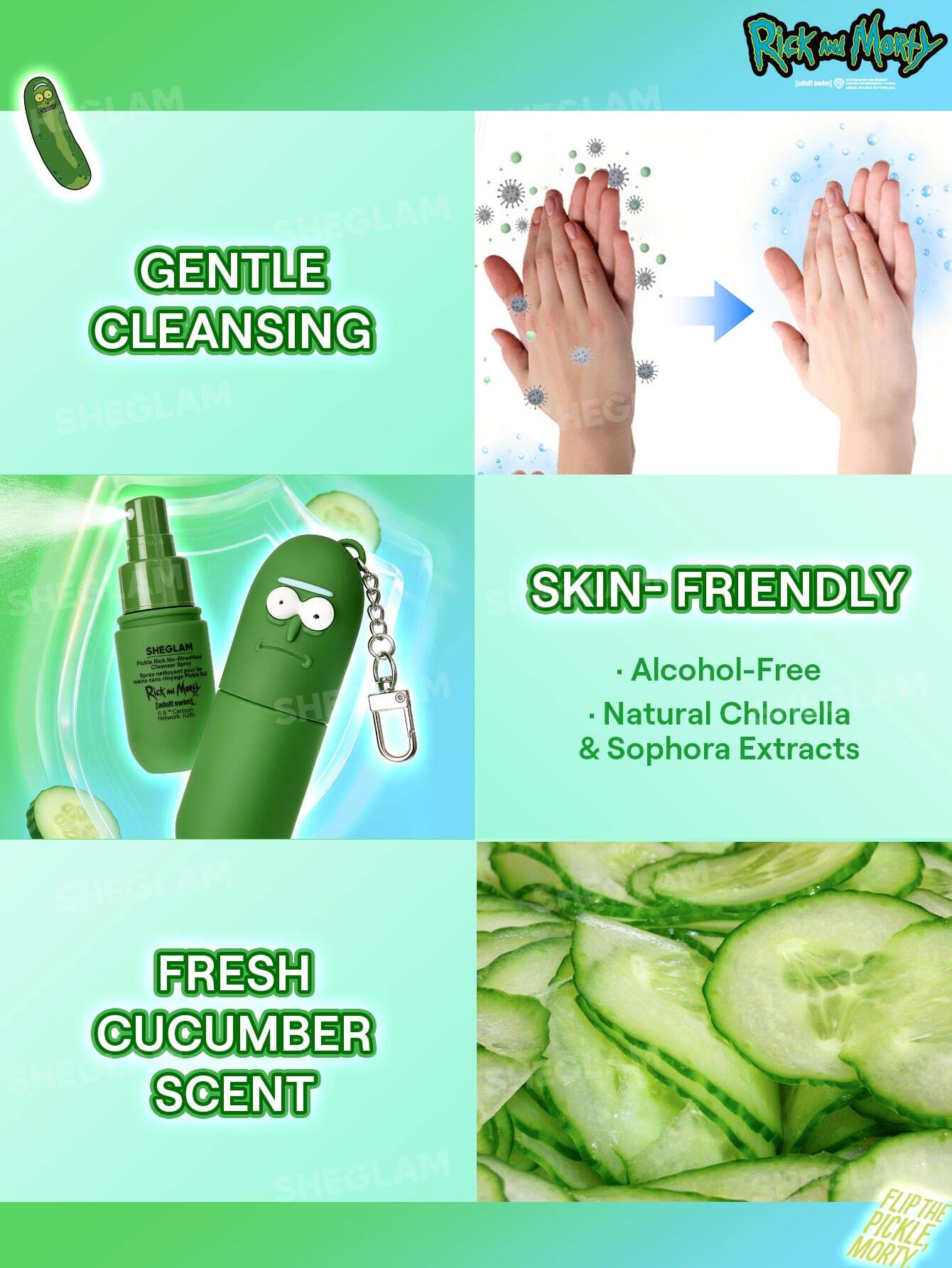 Sheglam Rick and Morty X Pickle Rick No-Rinse Hand Cleanser Spray