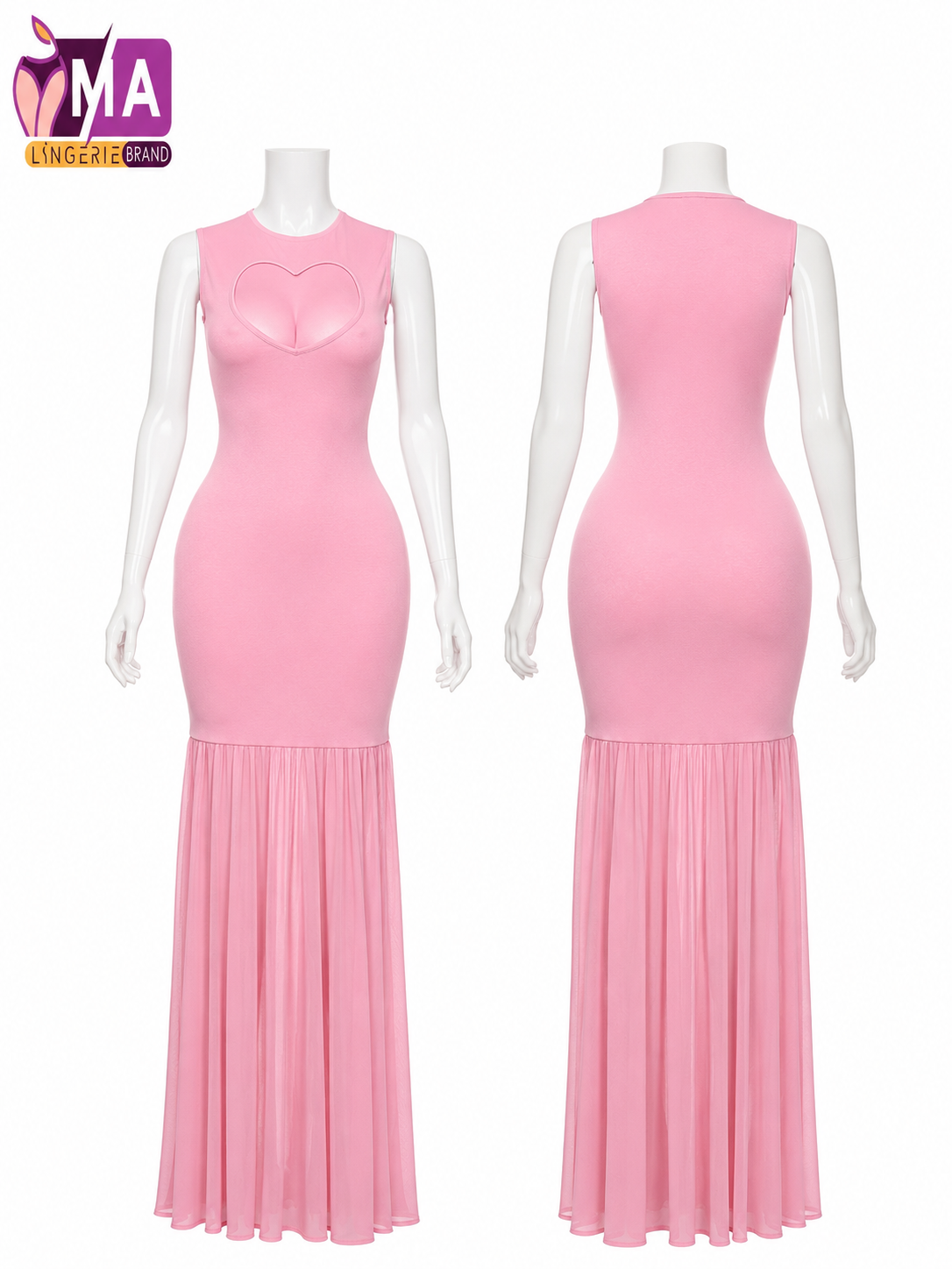 Women's Bodycon Maxi Dress with Sheer Mesh Hem
