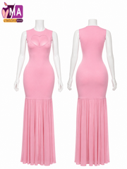 Women's Bodycon Maxi Dress with Sheer Mesh Hem