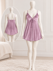 Short Babydoll Nightdress with Spaghetti Straps & Front Bow