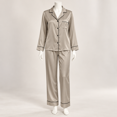 Satin Button-Up Pajama Set with Long Pants 2Pcs
