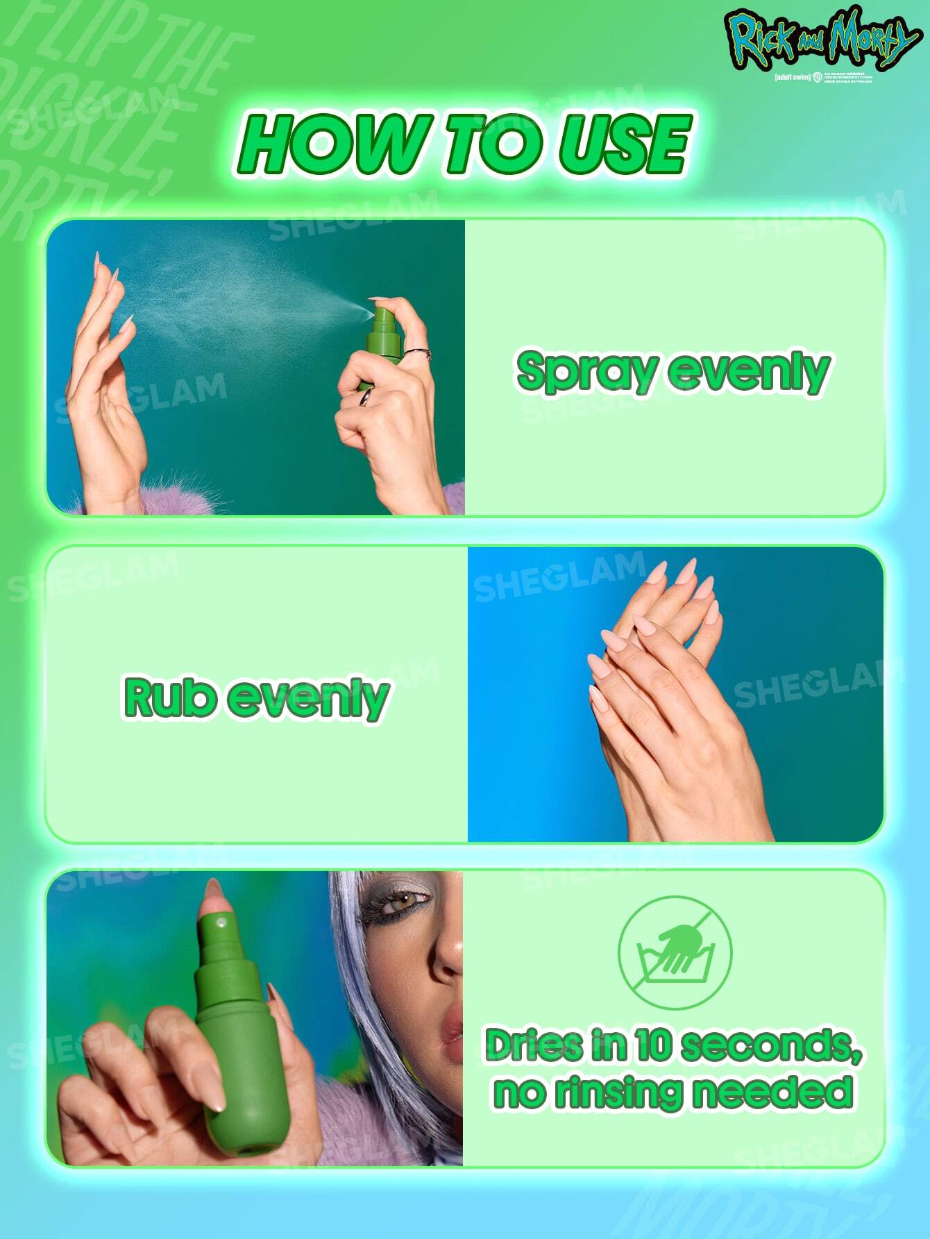 Sheglam Rick and Morty X Pickle Rick No-Rinse Hand Cleanser Spray