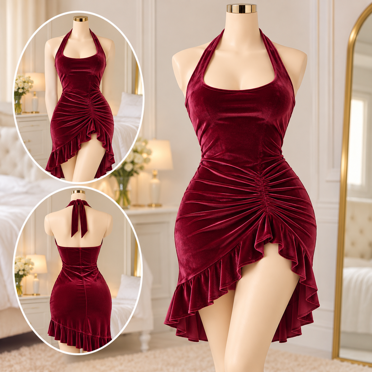 Velvet Look Halter Neck Nightdress