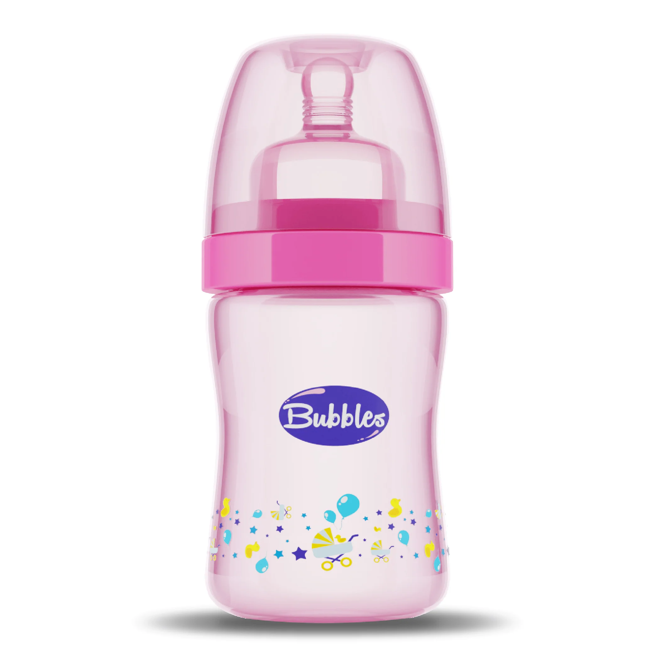 Bubbles Classic feeding bottle without hand 120 ml pink