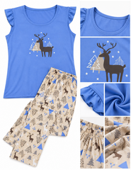 Blue Deer Print Pajama Set