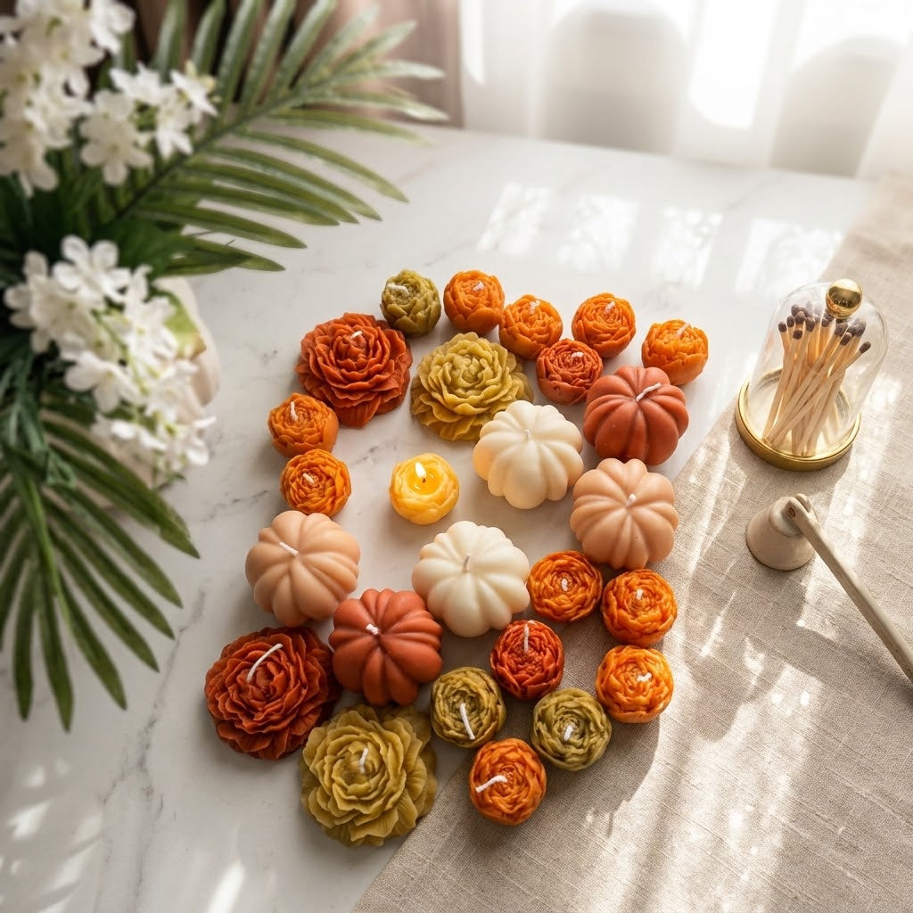 Pumpkin & Flower Decorative Candle Set 12 Pcs