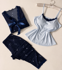 Navy Star Print 3Pcs Pajama Set