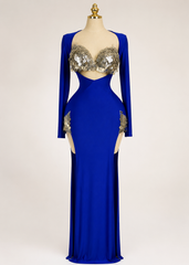 Women's Color Gold Sequin Cut Out Maxi Dress