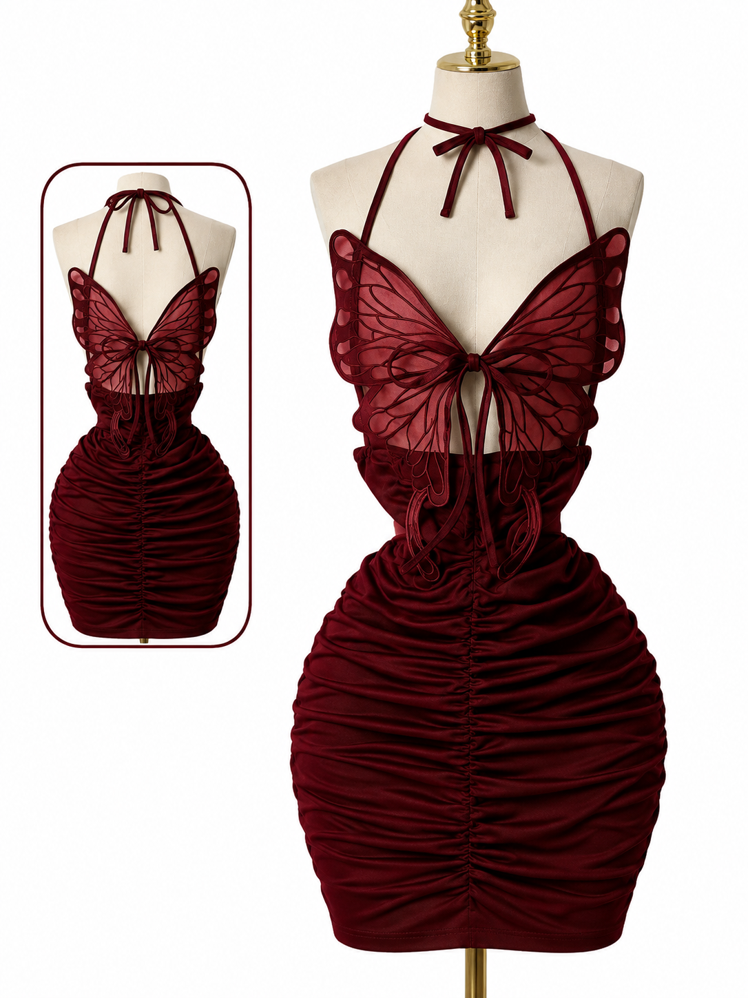 Women's Butterfly Detail Ruched Mini Dress