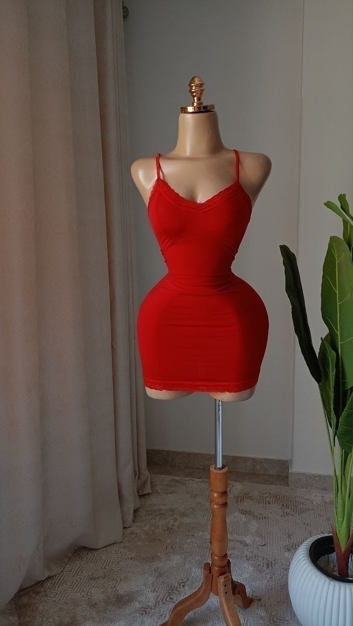Women's Red Mesh Bodycon Mini Dress with Long Sheer Robe