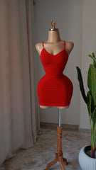 Women's Red Mesh Bodycon Mini Dress with Long Sheer Robe