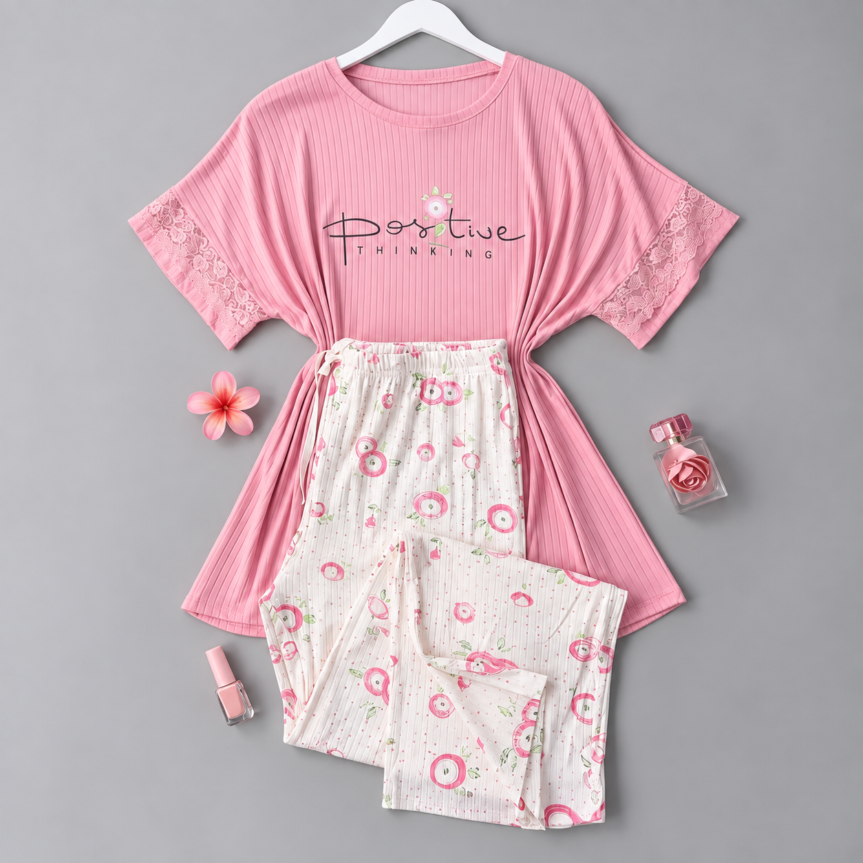 Pink Lace Women's Pajama Set