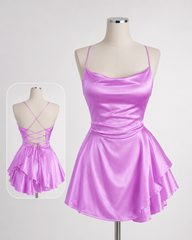 Women's Satin Mini Dress with Lace-Up Back