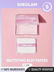 sheglam mattifying blot papers with puff and mirror pink