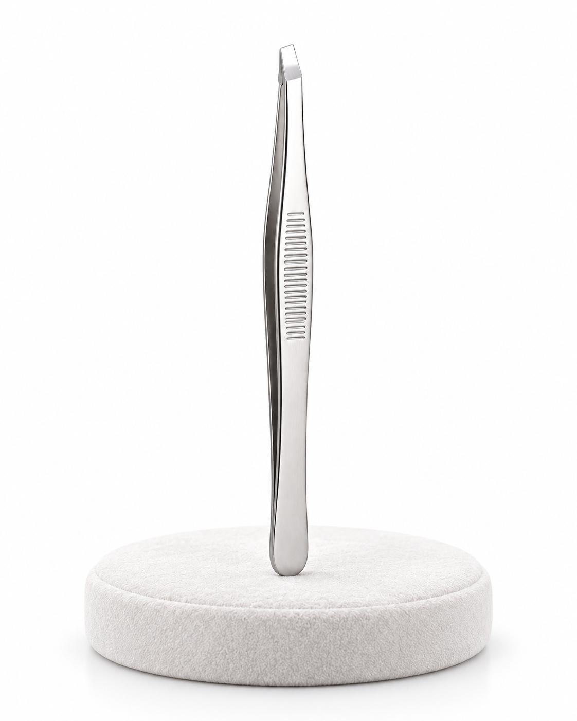 silver-colored stainless steel eyebrow tweezer