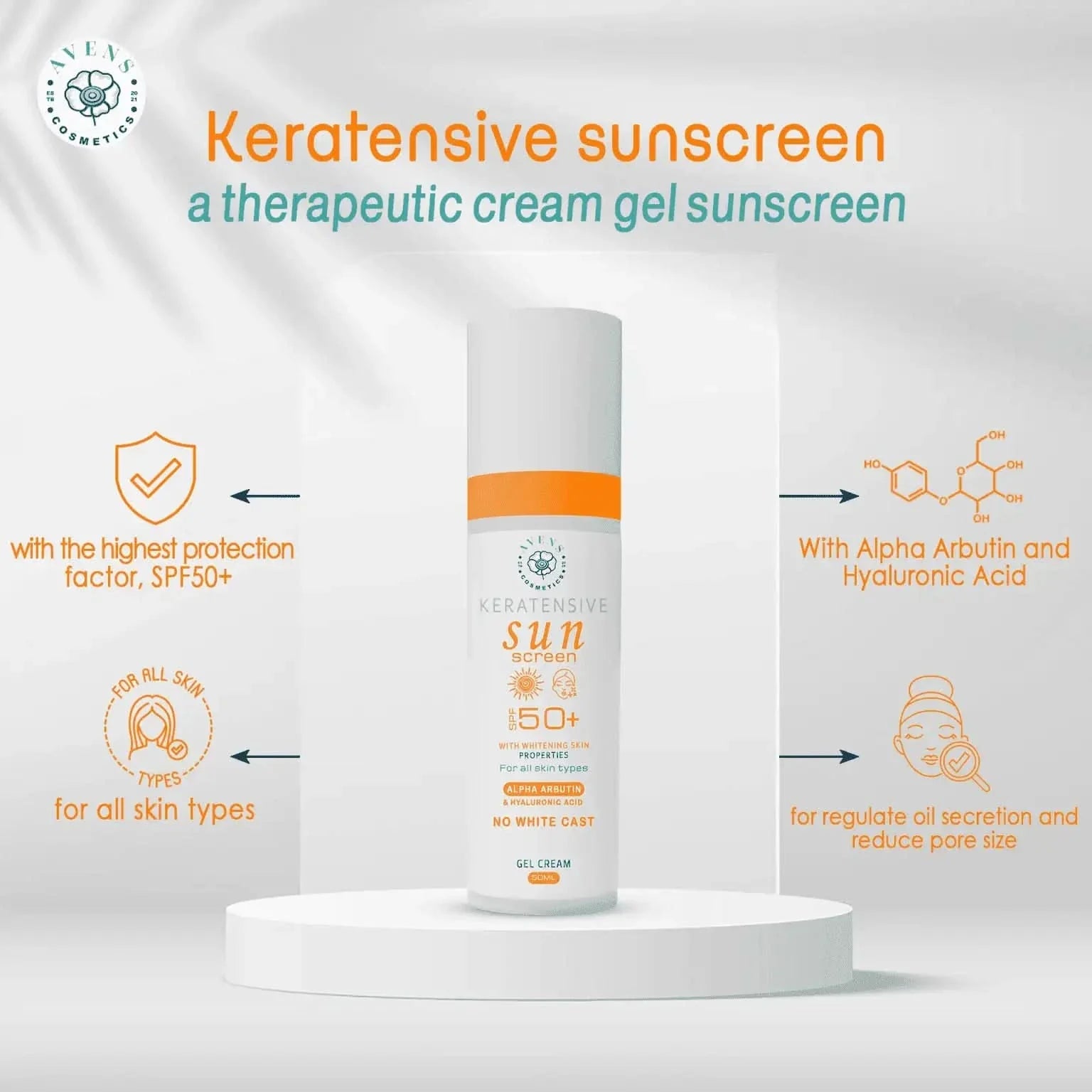 Avens Keratensive Sunscreen Alpha Arbutin - Brightening SPF50