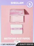 sheglam mattifying blot papers with puff and mirror pink