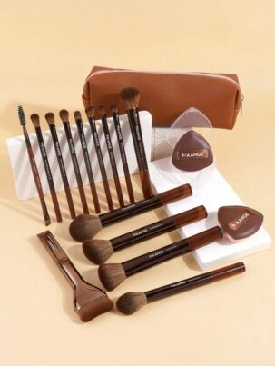 Shein Maange Makeup Brush Set 14 Pcs + Makeup Bag+ 2 sponge