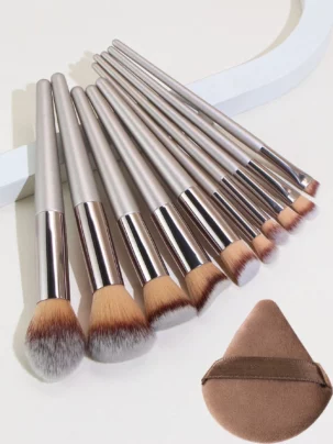Shein 10 Piece Makeup Brush Set + Powder Puff