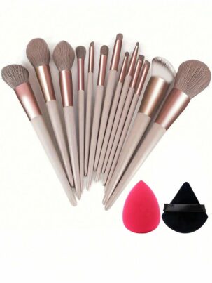 Shein 13pcs brown Makeup Brushes + spong and puff