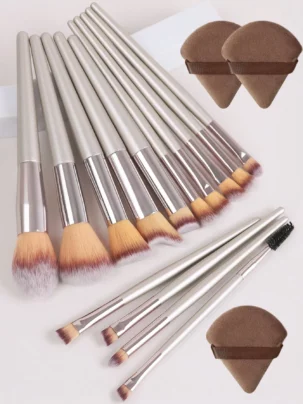 Shein 14pcs Makeup Brush Champagne Set + 3 puff