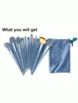 Shein 13pcs Blue Makeup Brushes Set + 2 Sponge