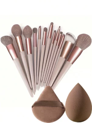 Shein 13pcs brown Makeup Brushes + Puff And Sponge