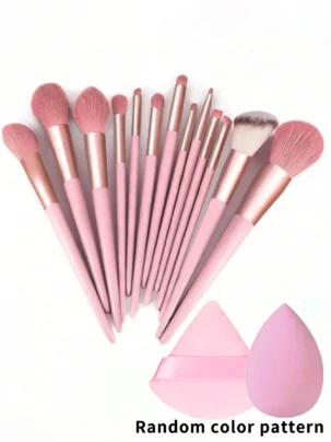 Shein 13pcs pink Makeup Brushes + Puff And Sponge