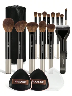 MAANGE Professional Makeup Brush Set 2 sponge +15pcs with bag