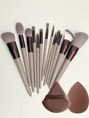 Shein 13pcs coffee Makeup Brushes + Puff And Sponge