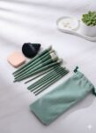 Shein 13pcs Green Makeup Brushes + spong and puff
