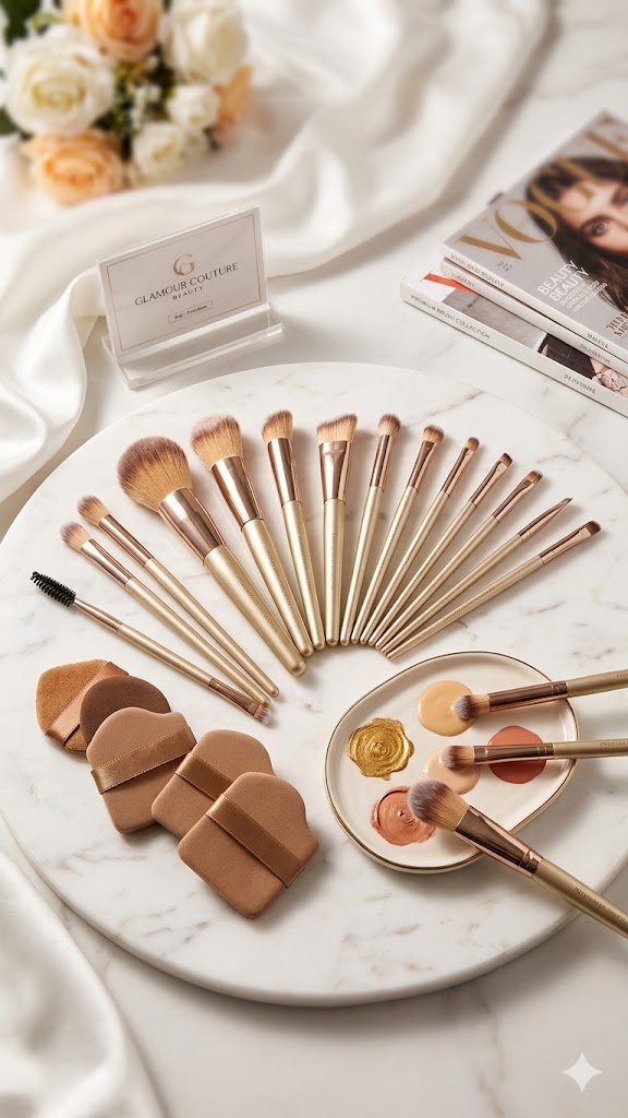 Shein 14 Pcs Makeup Brush Set Gold + 4 powder pads + 2 thumb sponge Shein 14 Pcs Makeup Brush Set Gold + 4 powder pads + 2 thumb sponge