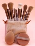 Shein 13 pcs makeup brush set + 2 brown makeup sponges