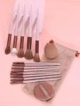 Shein 13 pcs makeup brush set + 2 brown makeup sponges